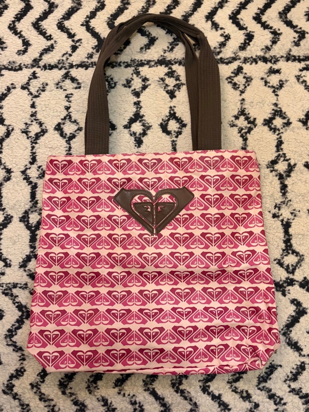 Y2K Roxy Pink Red Canvas Tote Shoulder Beach Bag Purse Logo Surf Skater Summer